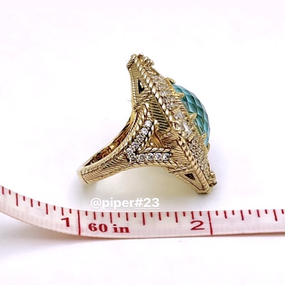 EUC Judith Ripka 14K Gold Clad Turquoise Doublet and Diamonique Cocktail Ring - Picture 12 of 14